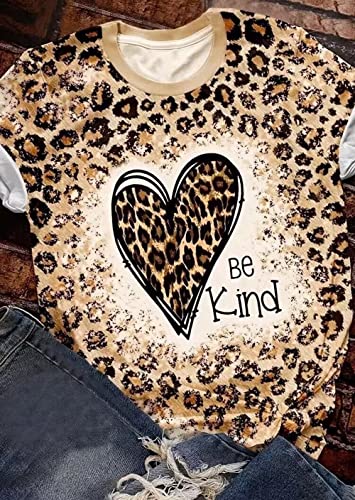 Be Kind Leopard T Shirt Animal Leopard Heart Graphic Blessed Shirt Women Inspirational Teacher Short Sleeve Tees Tops2