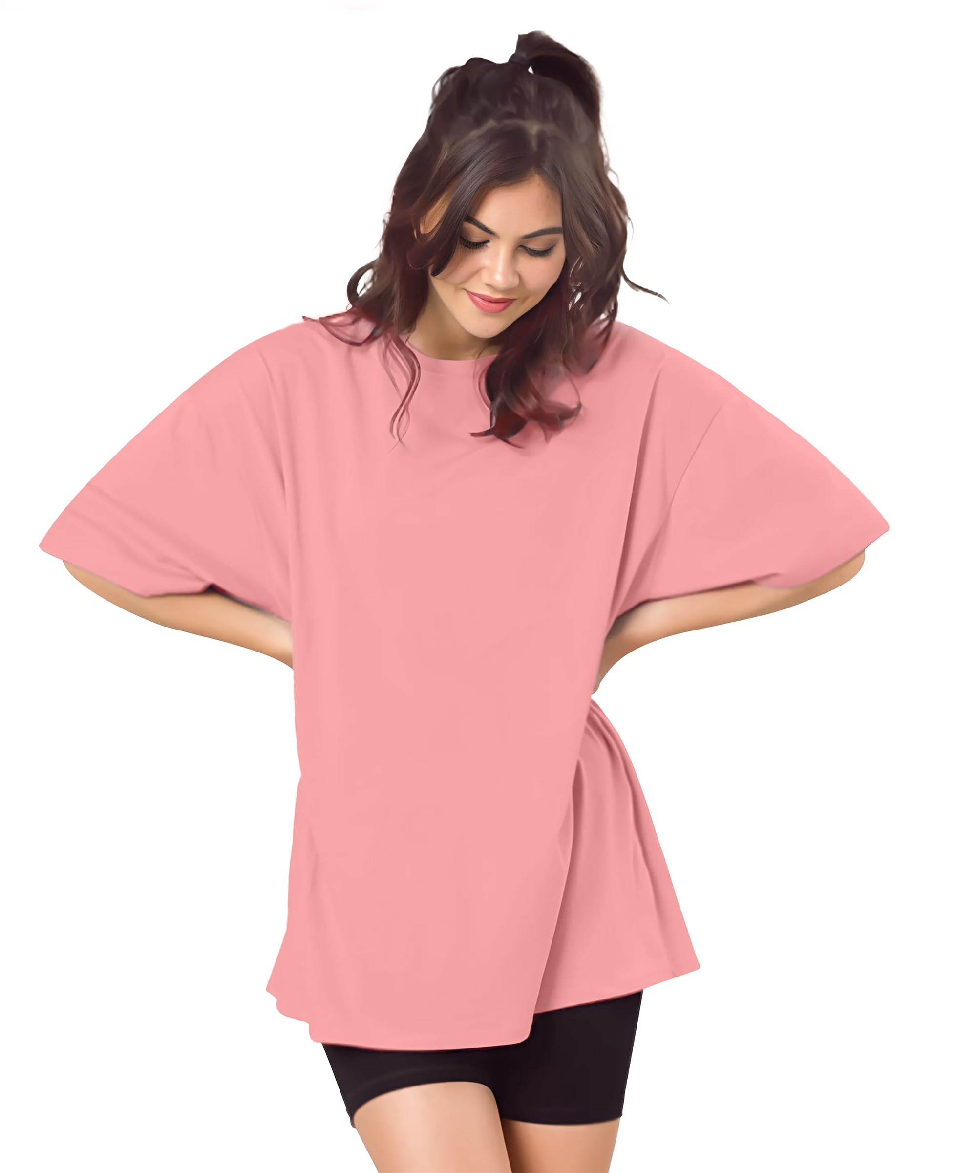 shodox Women's Cotton Blend Oversized Drop Shoulder Solid T-Shirt(Pack of 1)-picture-10
