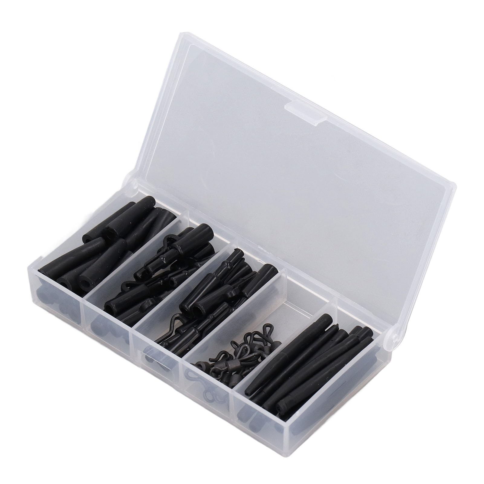 60pcs Fishing Terminal Tackle Kit,Silicone ABS Rubber Fishing Leader Clip Sleeve Kit with Box