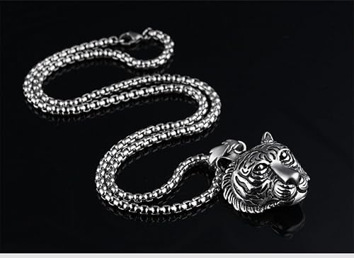 Miniatura 5 de Collar de cadena con colgante de cabeza de tigre sólido de acero inoxidable para hombre (oroplatanegro)