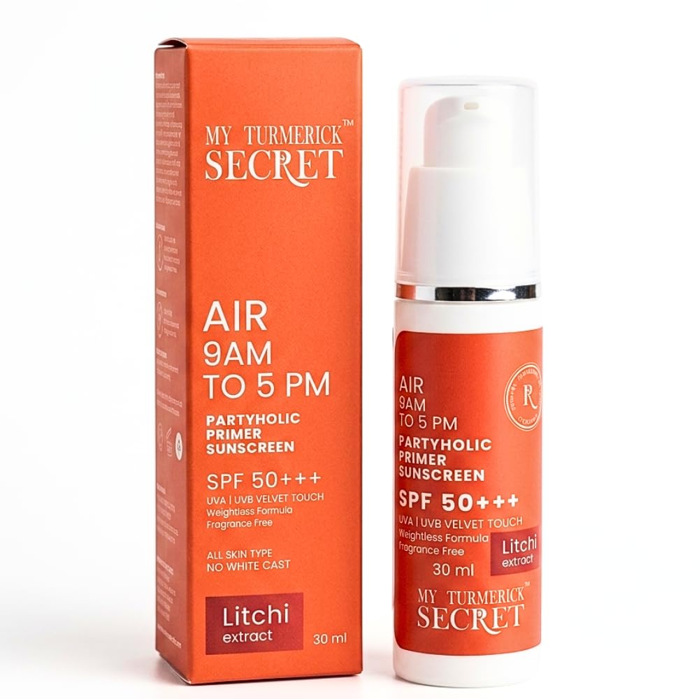 Air 9AM to 5PM Partyholic Primer Sunscreen SPF 50+++ | Litchi Extract | Zero White Cast, Weightless & Fragrance-Free Sun Protection for All Skin Types | 30GM-image-45