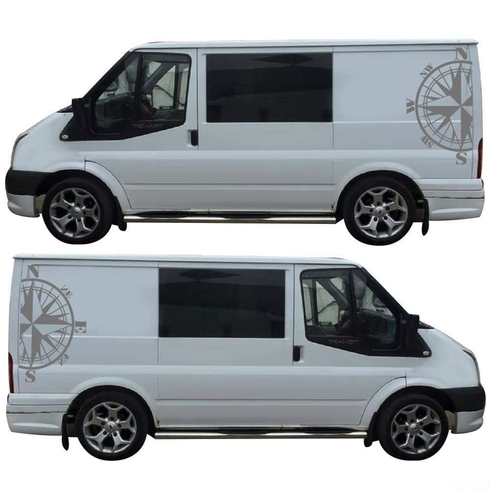 2 adesivi universali per camper, camper, roulotte, bussola, grandi adesivi laterali auto, 58 cm x 96,5 cm, colore nero