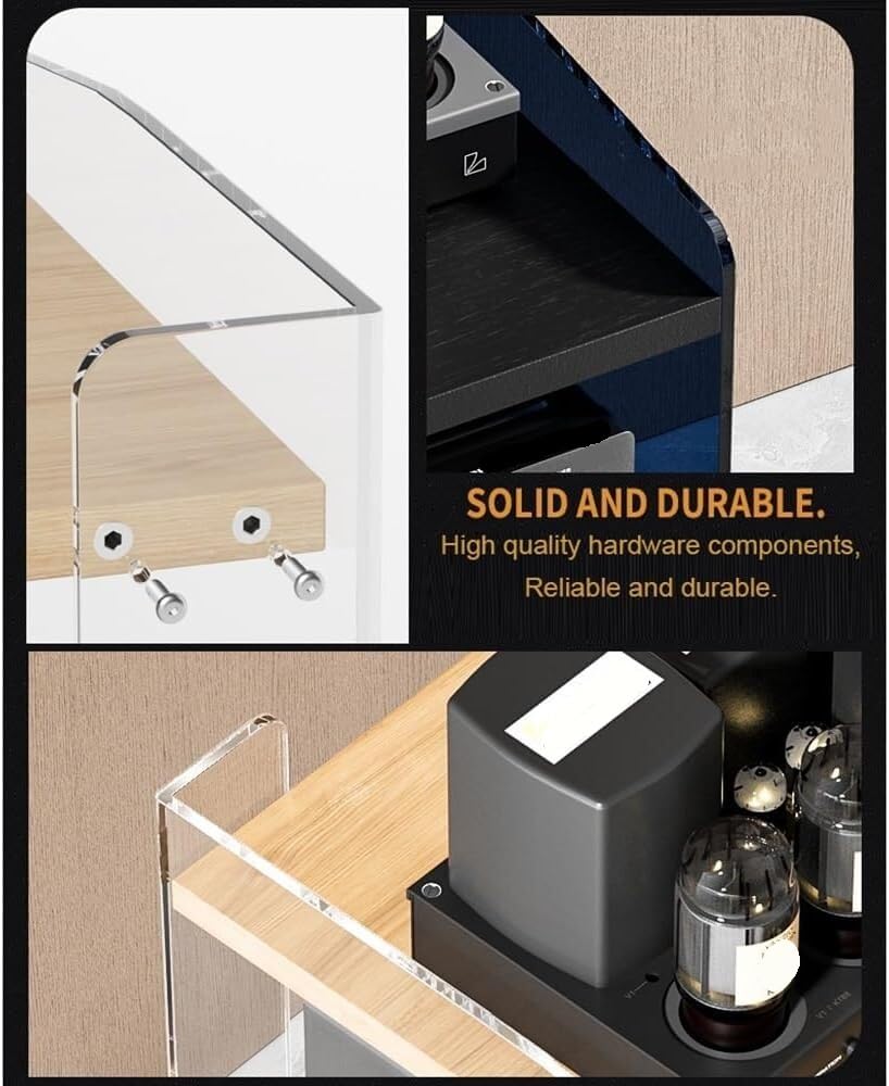 Mensola for giradischi, mobiletto multimediale, supporto audio/video con ripiani regolabili a 3/4 livelli, moderno rack AV, spazio for componenti stereo di intrattenimento(Black Acrylic,3 Tier)