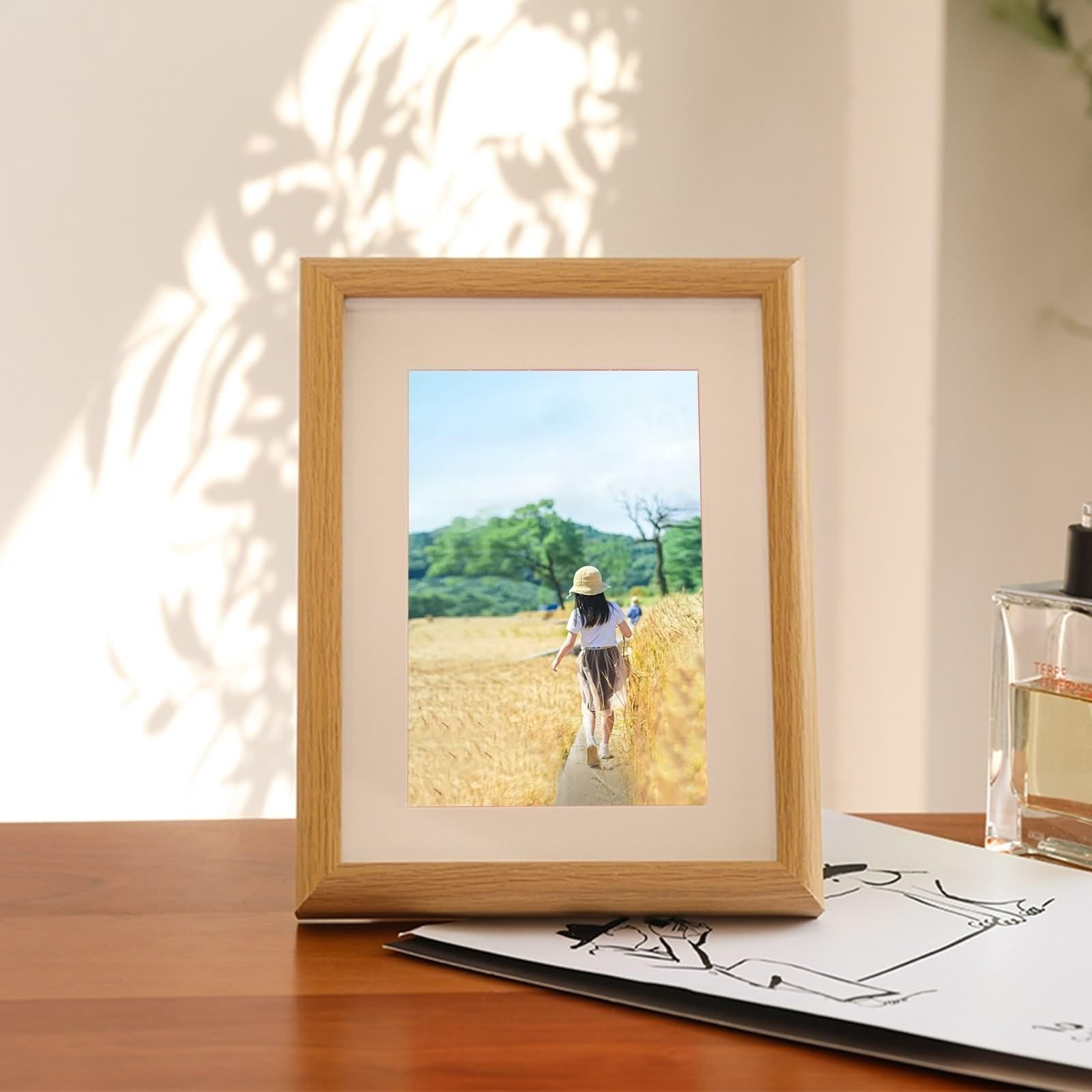 Fotorahmen 20x20, Photo Frame Engagement Walnuss Quadrat für Tischaufsteller aus Glas für Mutter Freundin Geschenk