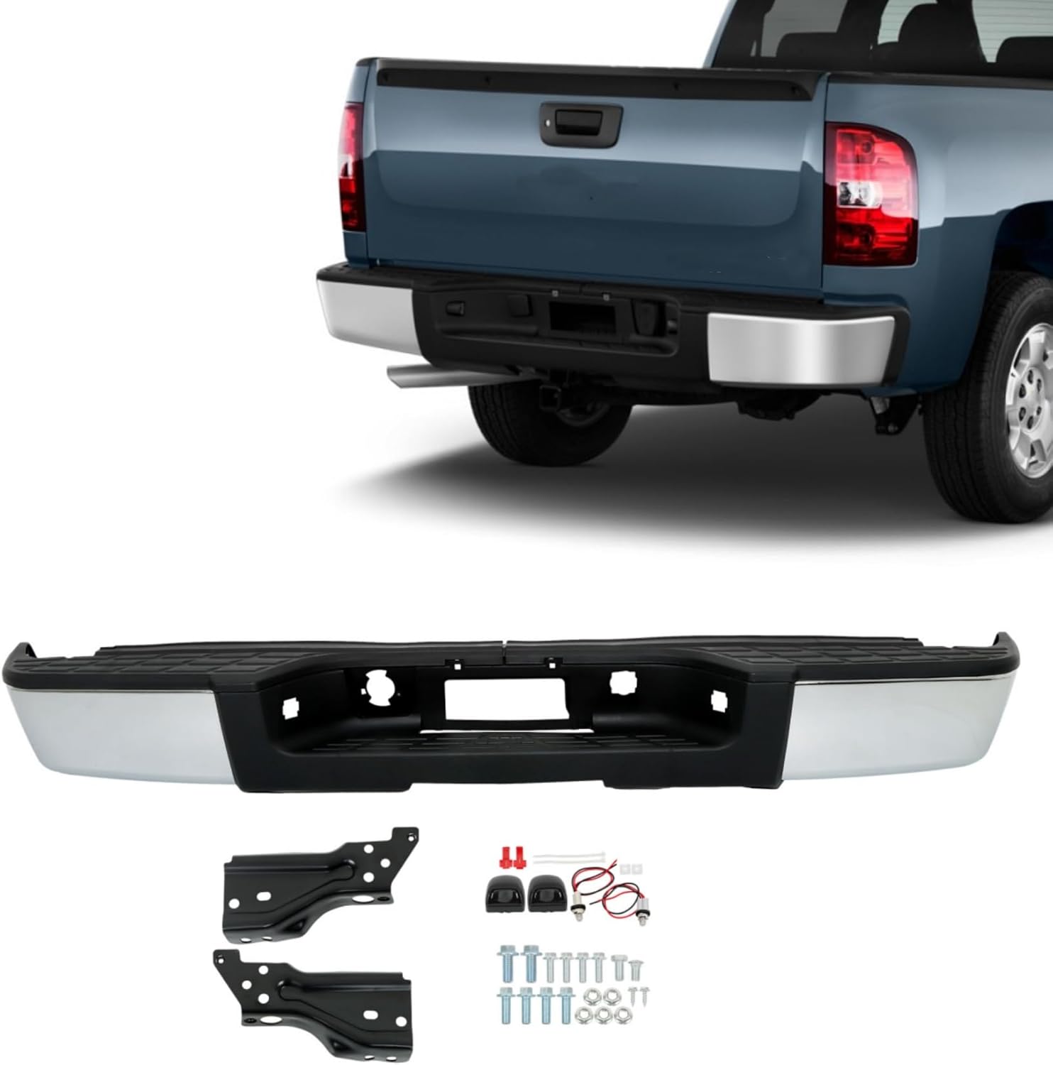 labwork Chrome Rear Bumper Replacement for 2007-2013 Chevy Silverado Sierra 1500 Truck 22932803 20899359 GM1191125 GM1191126 GM1191124 GM1103147