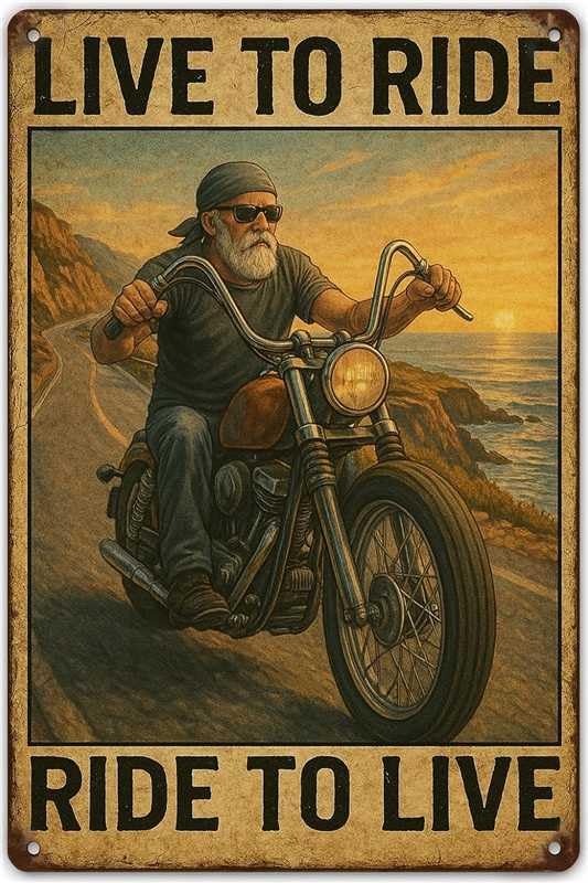 LIVE TO RIDE RIDE TO LIVE TO LIVE - Letreros de metal vintage para motocicleta, regalos de motocicleta, letreros de garaje, accesorios de cueva para