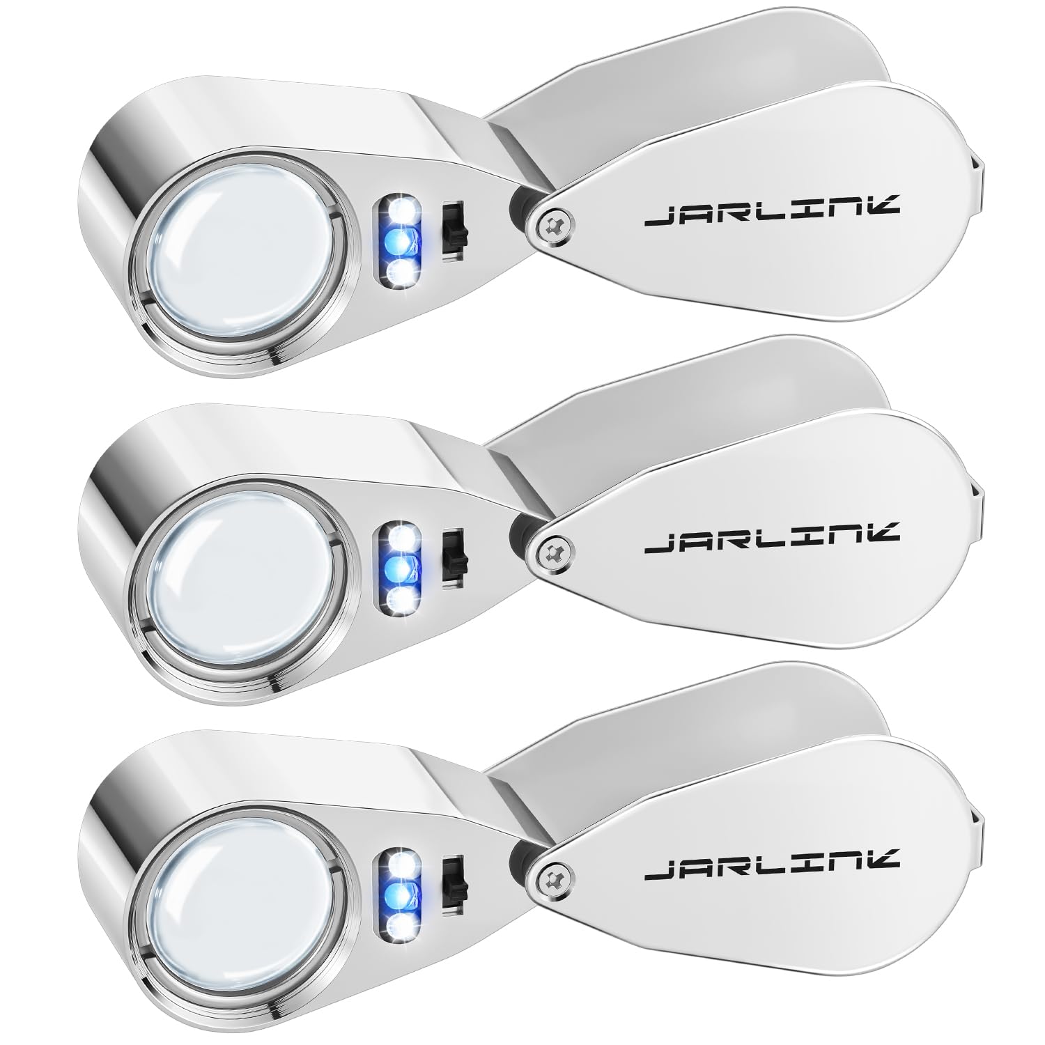 JARLINK 3 Pack 40X Foldable LED UV Metal Jewelers Loupe Magnifier