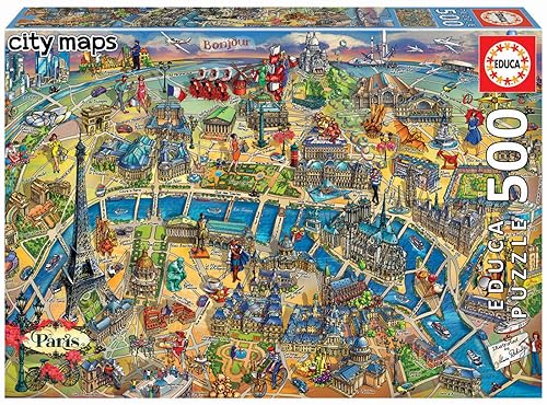 Educa Borras 18452 Serie Paris City Map 500 Piece Puzzle, Multicoloured