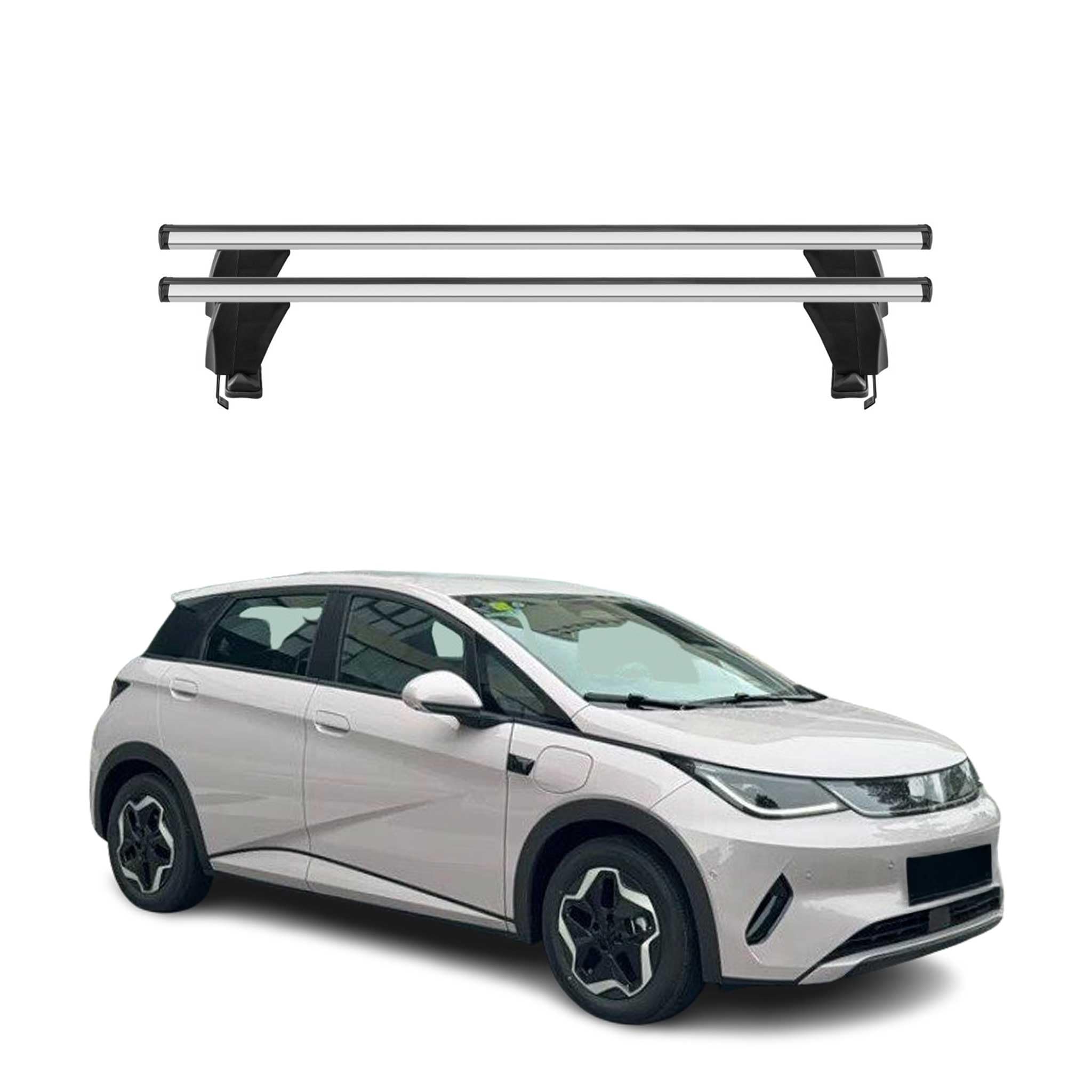 OMAC Poprzeczki aluminiowe do BYD Dolphin 2023-2026 – Zamykane – Rowek T – City Crash Tested – Nośność 50 kg Szary