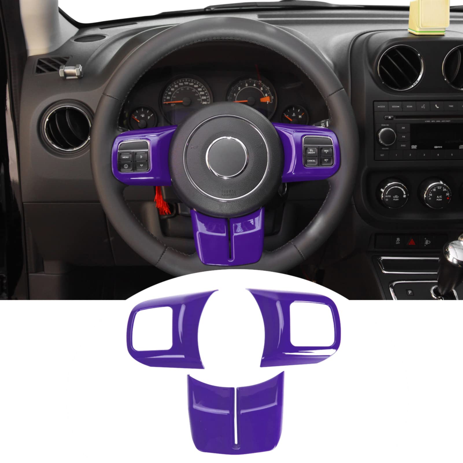 JeCar Interior Steering Wheel Decoration Trim Kits For Jeep Wrangler 2011-2017 JK & Unlimited/Patriot Compass 2011-2016 & Grand Cherokee 2011-2013, Purple