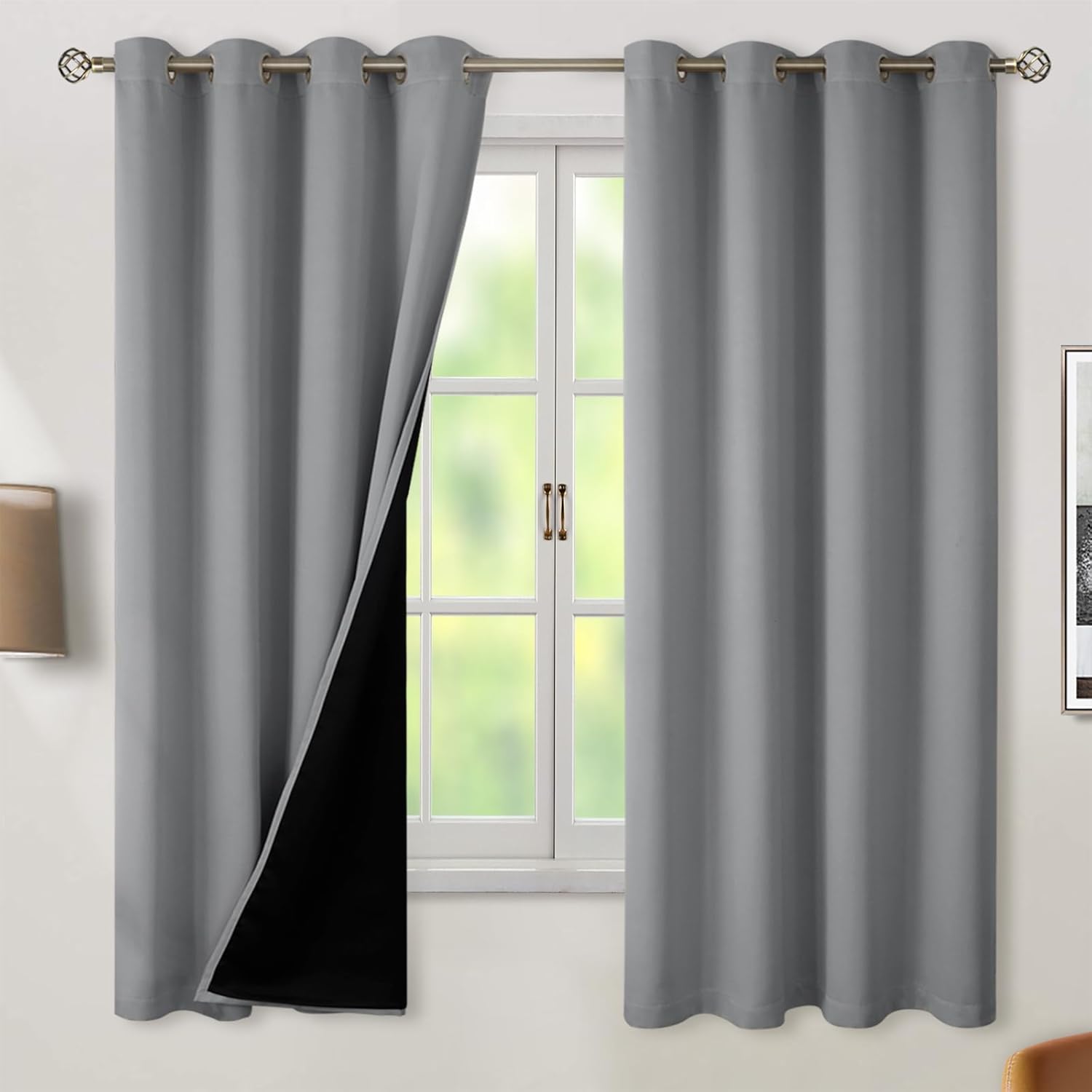 BGment Thermal Insulated 100% Blackout Curtains 63 Inch Length 2 Panels, Total Light Blocking Curtains for Bedroom, Grommet Window Drapes with Thick Black Liner, 52 Inch Wide Each Panel, Dove Grey Dove Grey 52"W x 63"L (Pack of 2)