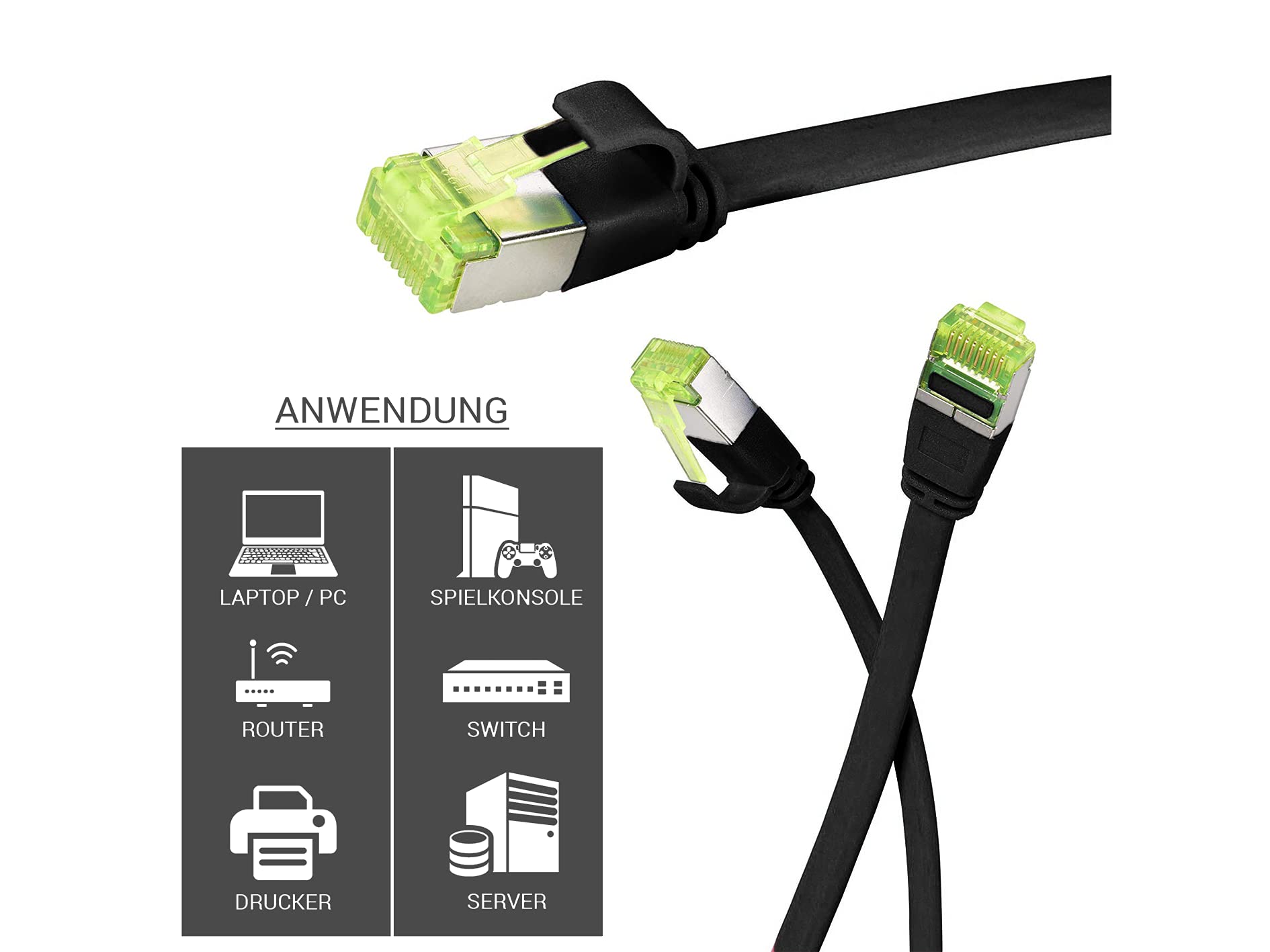 10er Pack CAT.7 hochwertiges Premium Netzwerkkabel flach mit RJ45 Anschluss | LAN Kabel | 5m | schwarz |Abschirmung durch U/FTP | kompatibel mit Router, Modem, Switch