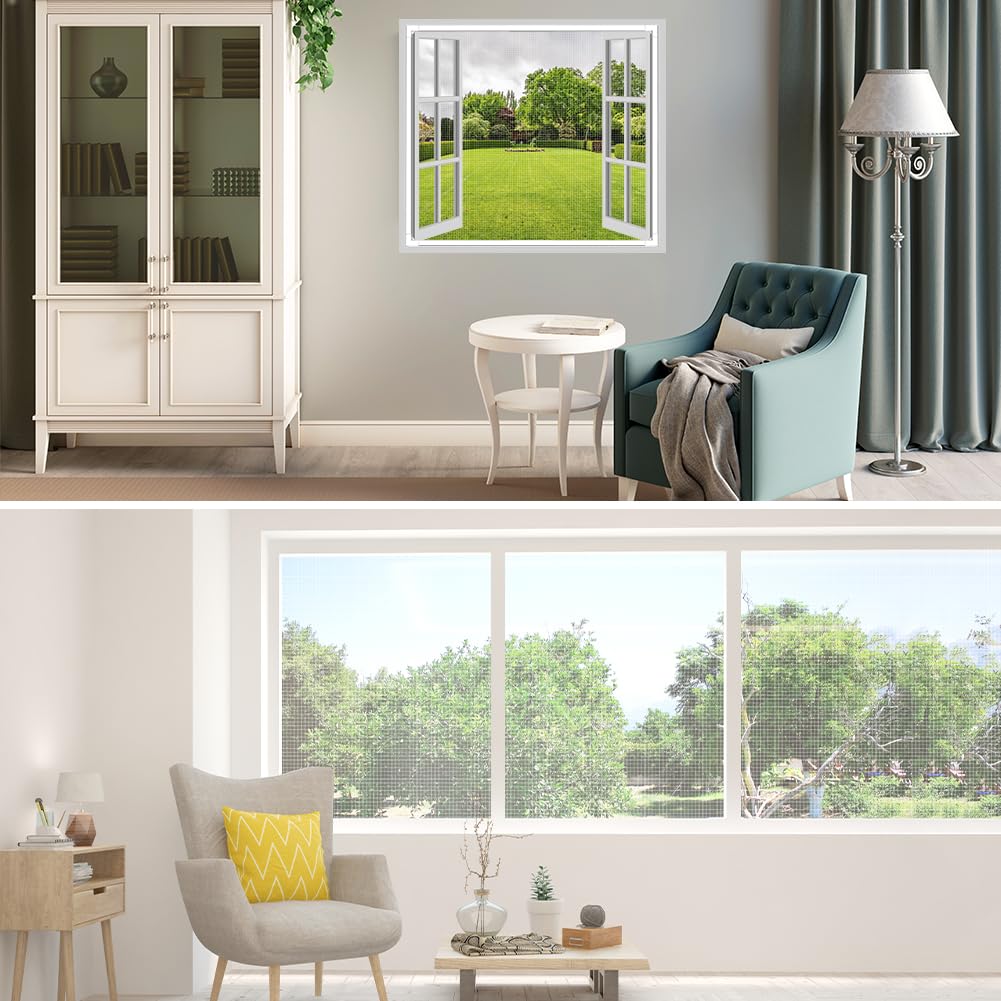 Flintronic Mosquitera magnética para ventanas, Mosquitera para ventanas de fijación con Imán incorporado, recortable individualmente hasta 130 x 150 cm, sin taladrar ni atornillar [Blanco]