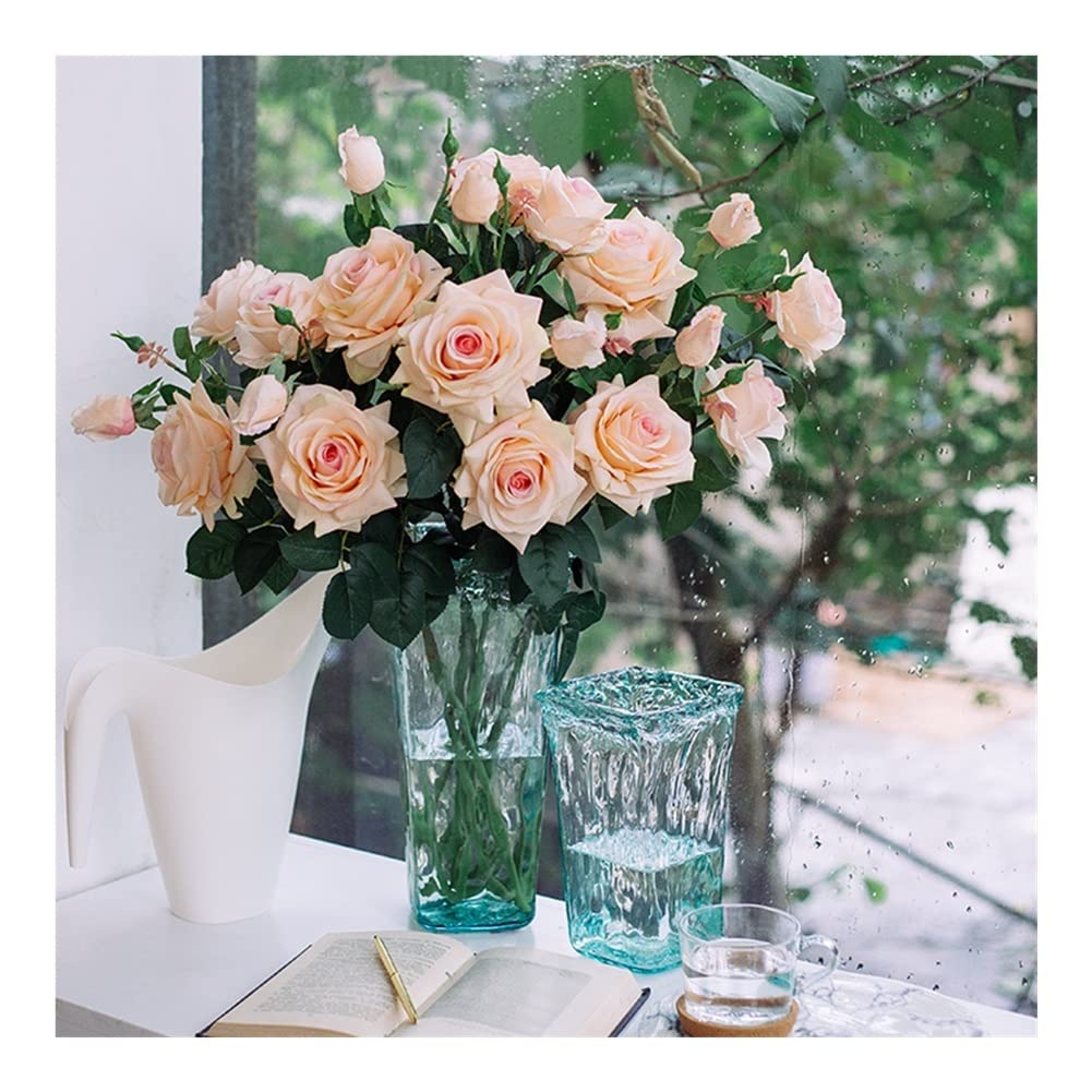 XDLEDMKIZ Lifelike Artificial Flowers Champagne Color Rose Two Flower Heads,Simulation Roses for Flower Arrangement No Maintenance