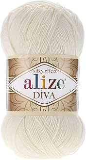 AlizeDiva Silk Effect 100% Microfiber Acrylic Yarn 1 Ball/Skein 100gr 383yds Color (62 - Light Cream)