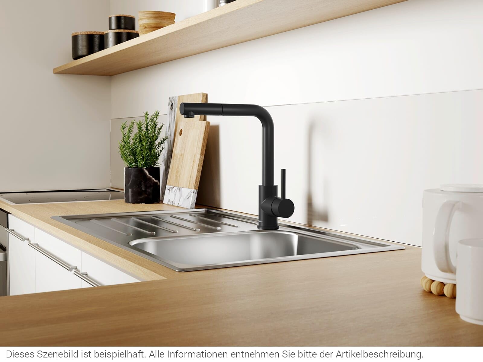 BLANCO MILA-S | Küchenarmatur in schwarz matt | Hochdruck | Mit herausziehbarem Schlauch | Rückflussverhinderer | Keramik Kartusche | Gesicherte Wasserqualität & wassersparend | [10,8x25,2x29,6 cm]