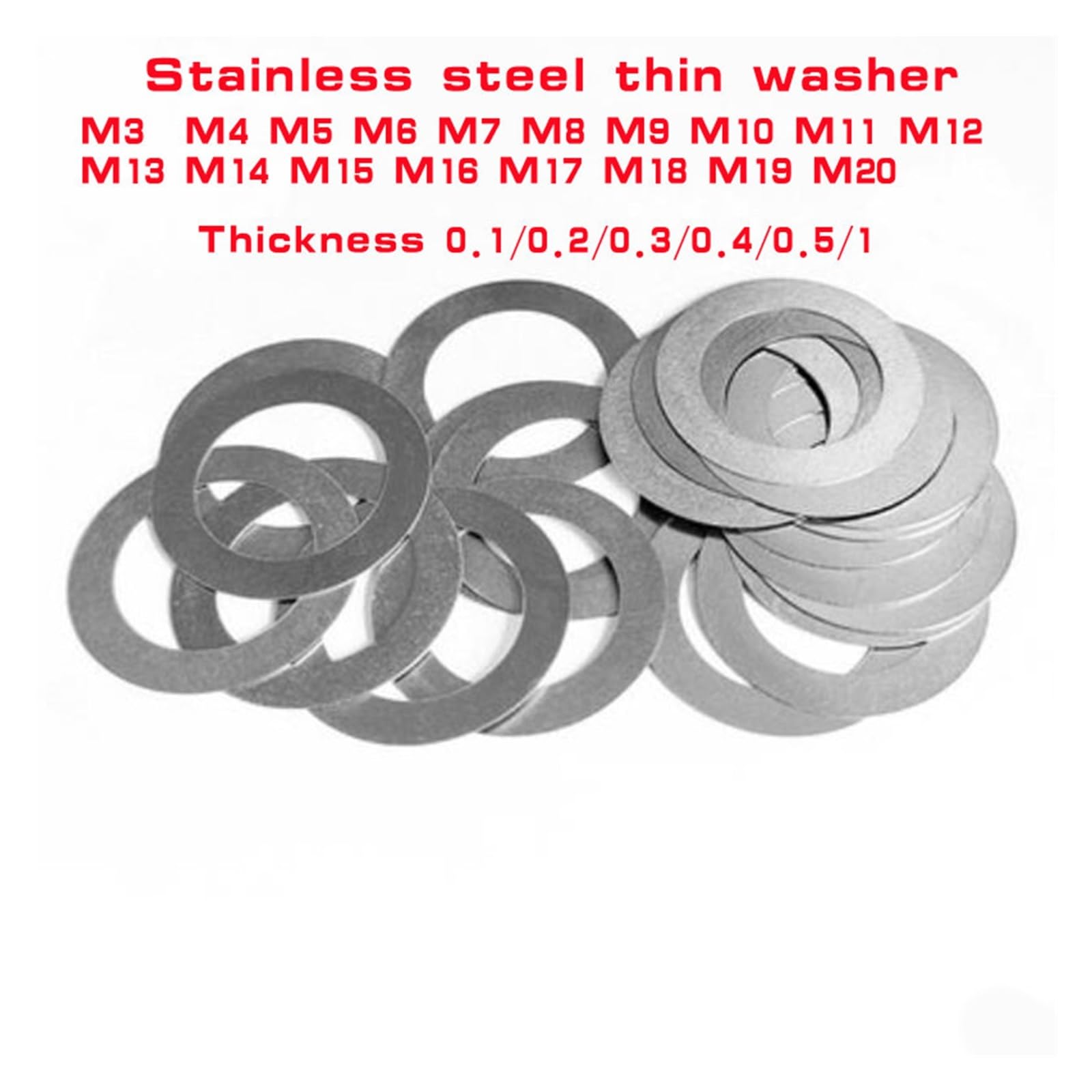 Arandelas planas de acero inoxidable, arandelas planas de acero inoxidable M3 a M20, 0,1-1 mm de espesor, paquete surtido(M30x40 10pcs,1mm Thickness)