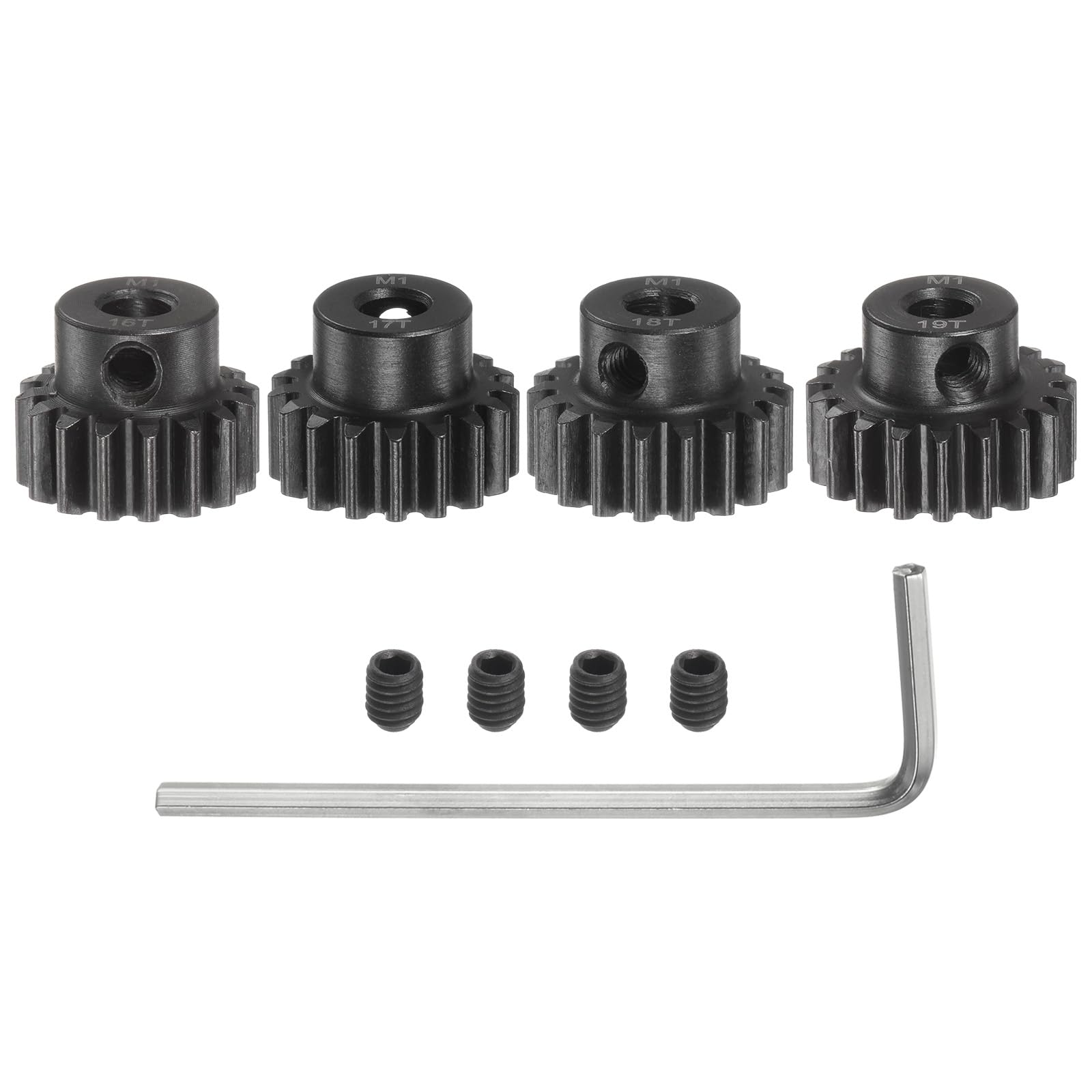 QUARKZMAN M1 Pinion Gear zestaw zębatek 5 mm wał 16T 17T 18T 19T koła zębate z hartowanej stali ze stopniem do samochodu RC (4 sztuki)