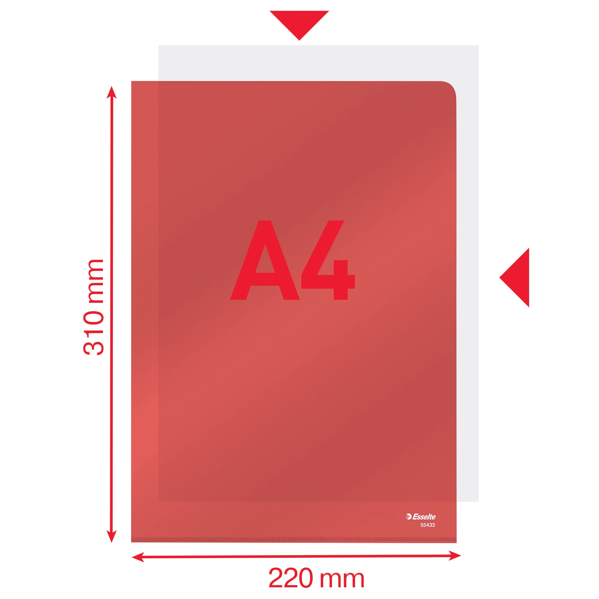 Esselte Buste L PVC Cristal, per Archiviare e Conservare Documenti in Formato A4, Confezione da 25 Buste Rosse Trasparenti, 55433