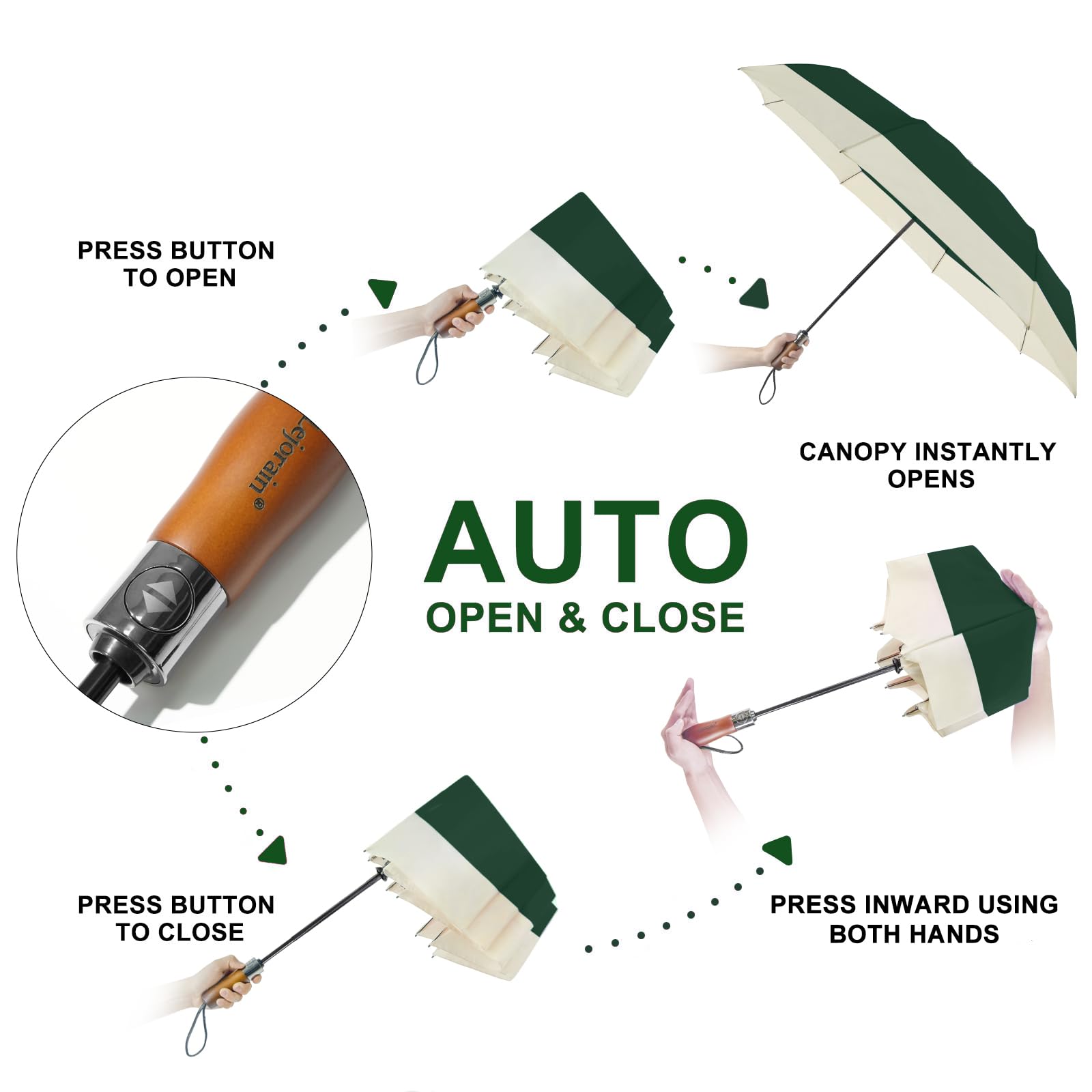 Lejorain Grand parapluie pliable pour la pluie – Parapluie de golf pliable et coupe-vent pour adultes – 137,2 cm – Parapluie robuste à ouverture automatique