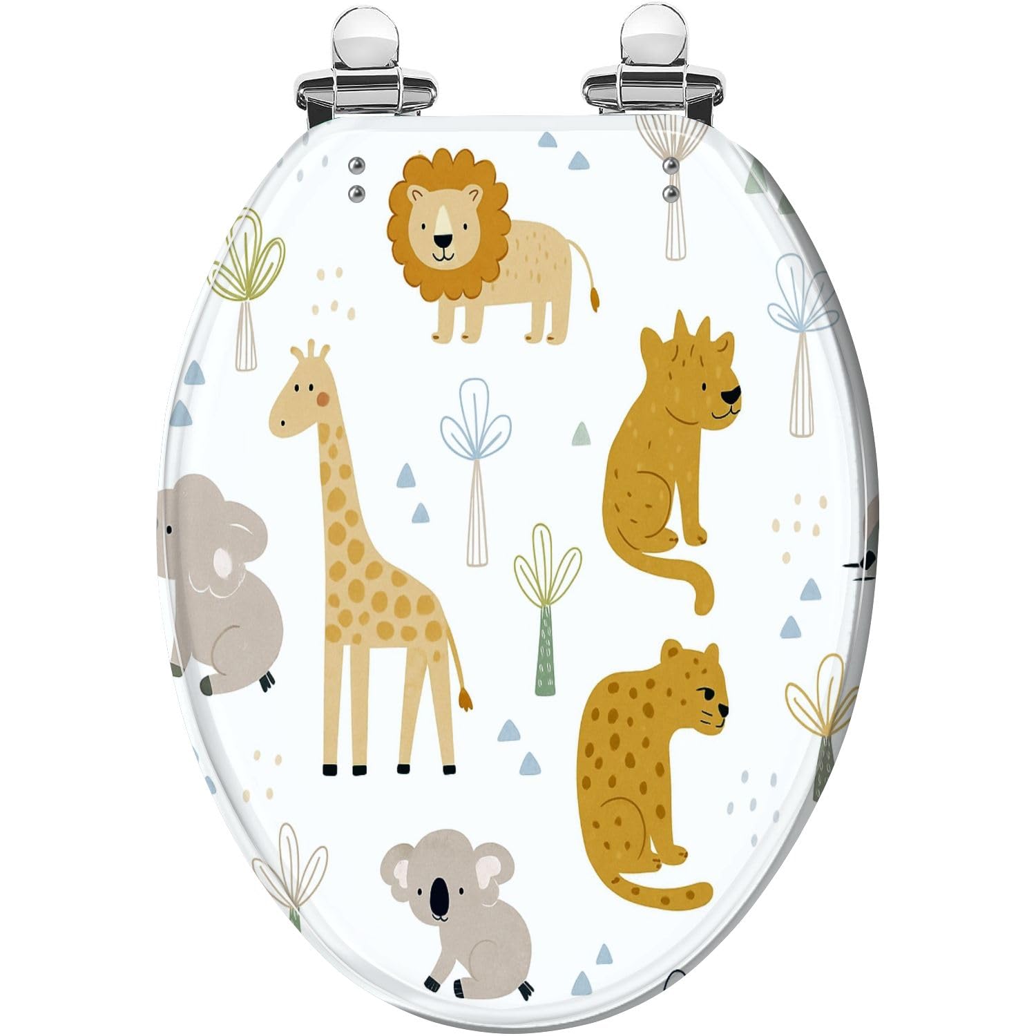 Tazyyzuu Multi9 Creative Gold Green Tropical Palm Leaves Resin Round Toilet Seat Slow Close Lid With Quick-Release Hinges(,18.5X14.5)