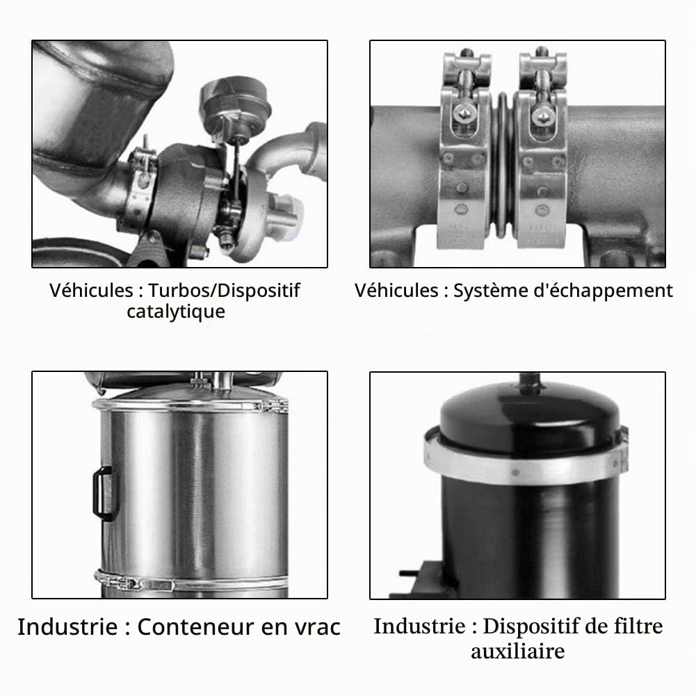 DEWIN Kit de Bride de Serrage à V-Clamp, Bride d'Echappement en Acier Inoxydable de 2,0 Pouces pour Tuyaux de Descente D'échappement Turbo