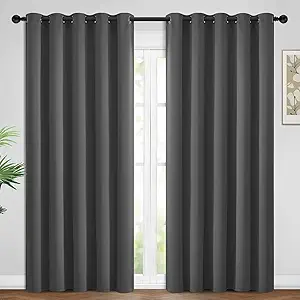 Yakamok 84 Inch Long Blackout Curtains for Bedroom, Thermal Insulated Room Darkening Curtains, Light Blocking Blackout Drapes for Living Room- 2 Panels,62x84 Inch, Charcoal Grey