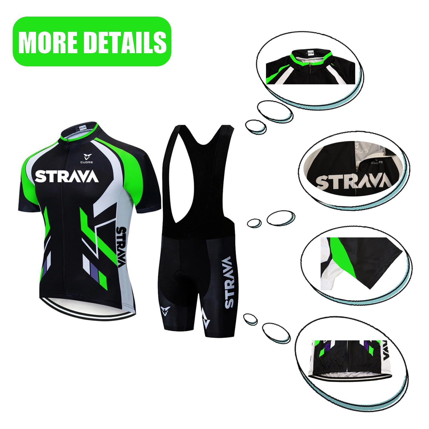 Uomo Abbigliamento Ciclismo Set - Completo Ciclismo Uomo Estivo per Bici da MTB con Pantaloncini Imbottiti in 9D Gel PAD Traspirante e Rapido Asciugatura (XL, Verde)