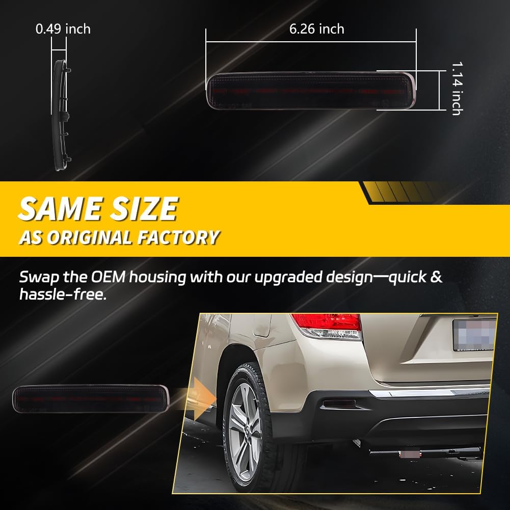 Rear Bumper Reflector Compatible with Toyo-ta Highlander 2011 2012 2013, [DOT Certified] [2 in 1 Design] with Brake Light & Running Light, Red LED Rear Reflector, 2 PCS, Smoked Lens
