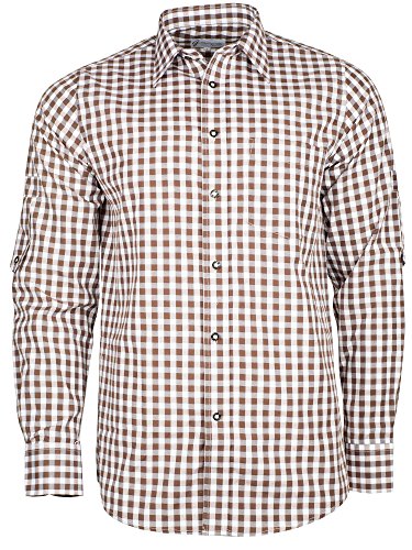 Goldschmidt Trachten Trachtenhemd kariert in 6 Farben Gr. XS-XXXL mit Krempelärmeln (M, braun)