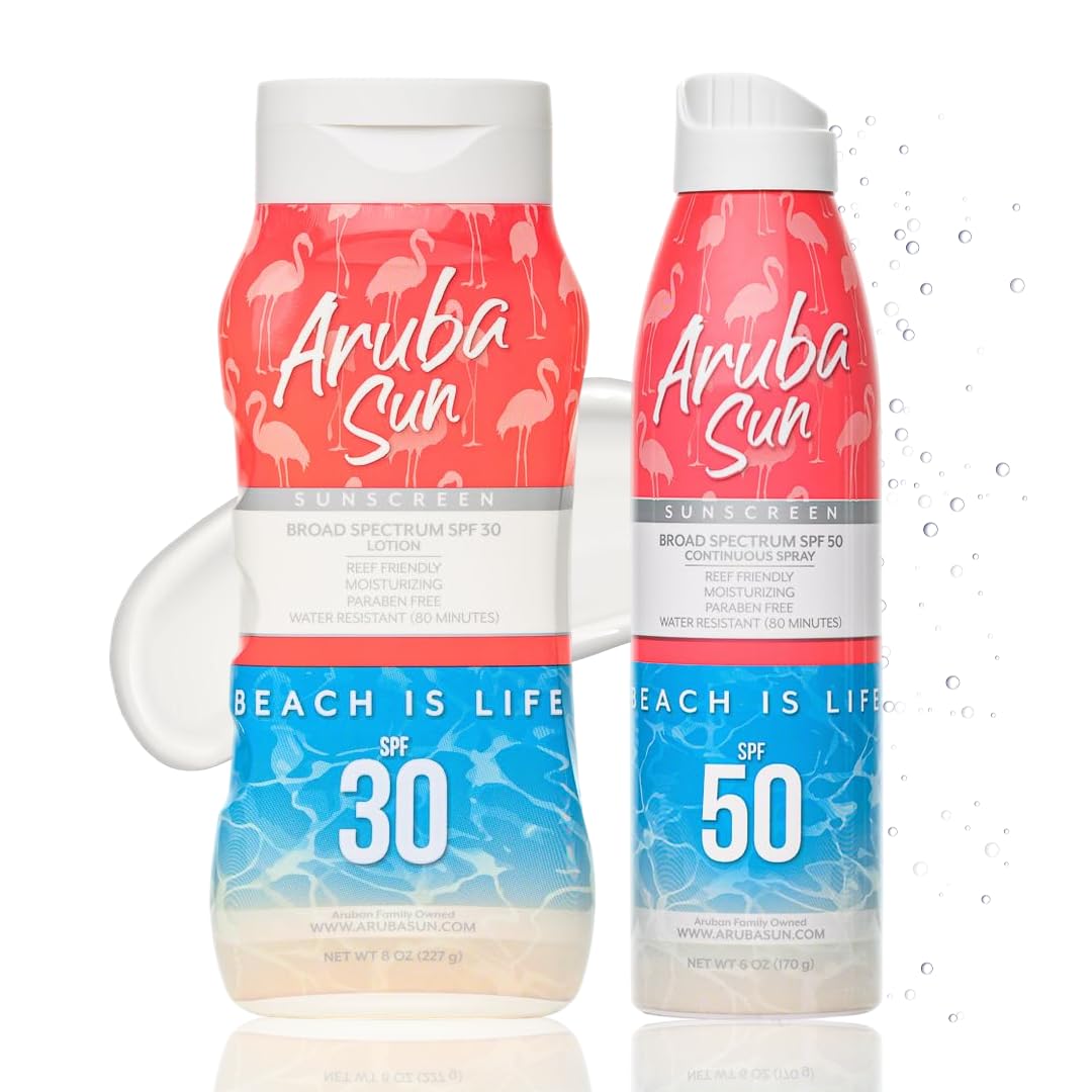 SPF 30 Sunscreen Lotion SPF 50 Sunscreen Spray Bundle Reef Safe Water-Resistant Non-Greasy Broad Spectrum UVA UVB Protection