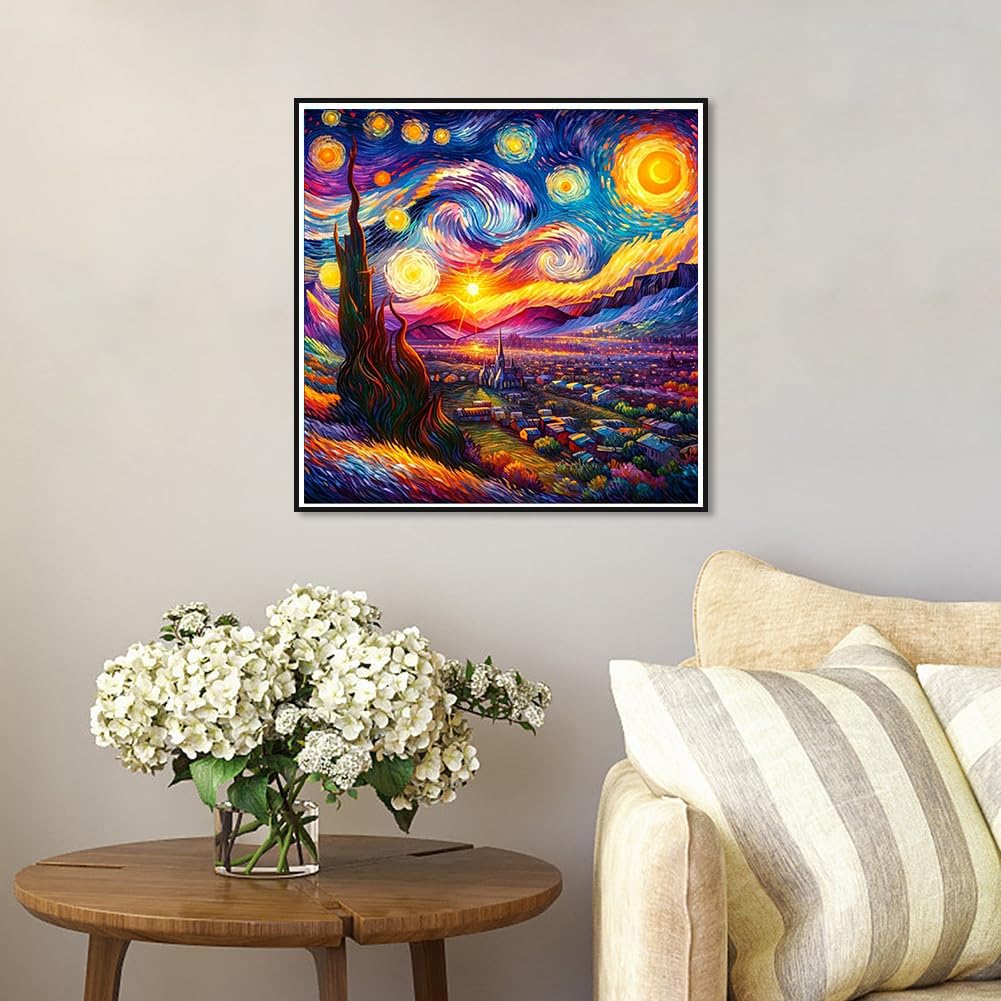 Lophomie Van Gogh Starry Night Diamond Art Kits for Adults 5D Starry Night Diamond Painting Art Kits for Beginner, Round Full Drill DIY Gem Art Kits for Home Wall Decor 14x14 Inch