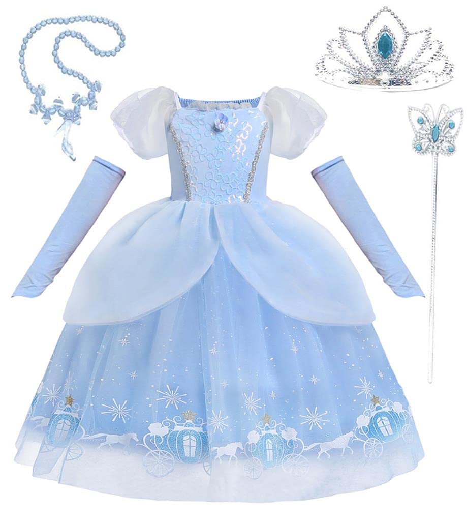 Lito Angels Blue Fairytale Princess Fancy Dress Up Costume Party Ball Gown with Sleevelet Gloves and Accessories for Kids Girls Age 8-9 Years — image 1