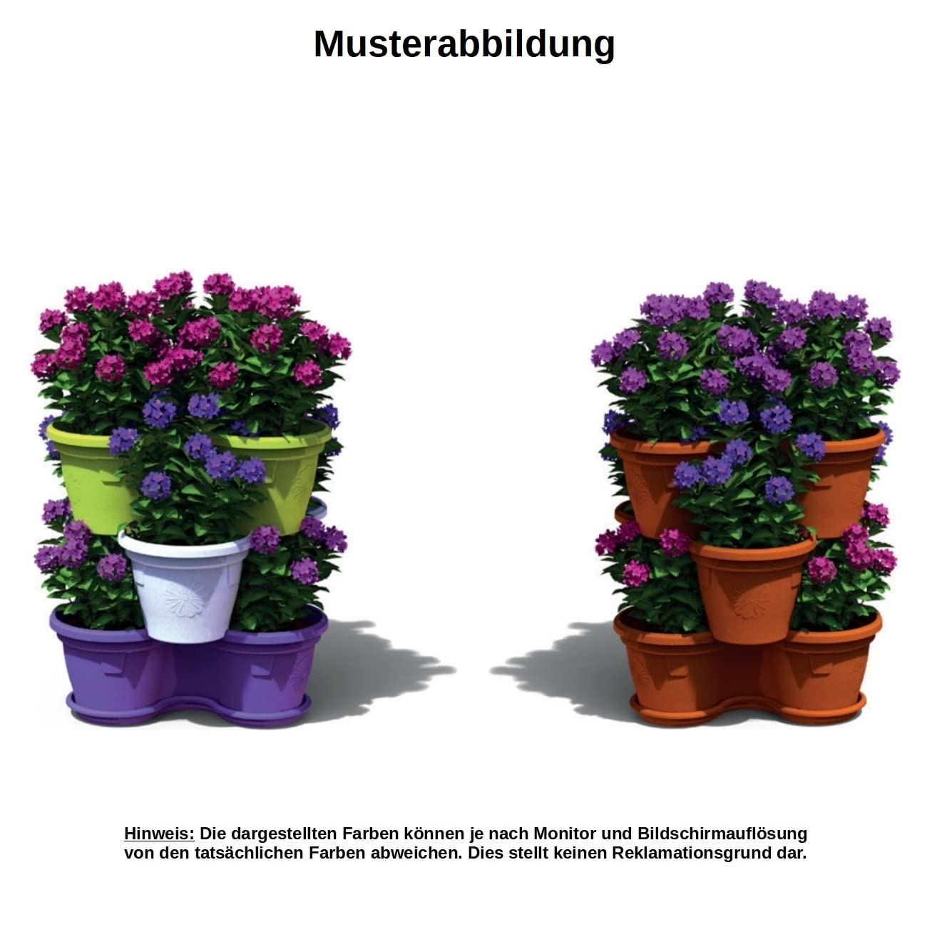 5X Blumentopf, Säulentopf, Pflanzturm, Hochbeet, Pflanztopf-Kübel mit Untersetzer, stapelbar, widerstandsfähig, Kunststoff, für Außenbereich, 55 Liter, Farbe: Hellbraun