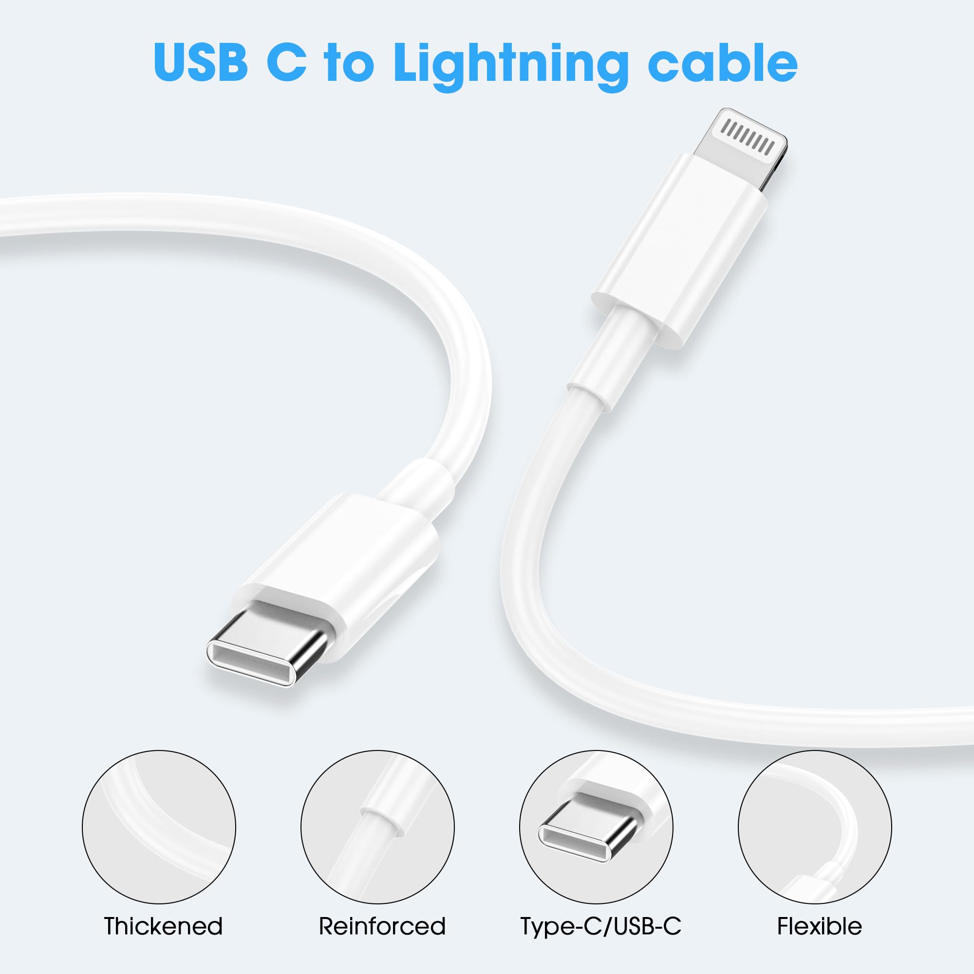 USB C to Lightning Cable 2Pack 1M +2M MFi Certified, Fast Charging USB C iPhone Charger Cable Lead for Apple iPhone 14 13 12 11 Pro Max X XR XS 8 Plus, for iPad- Type C to Lightning Cable — view 5