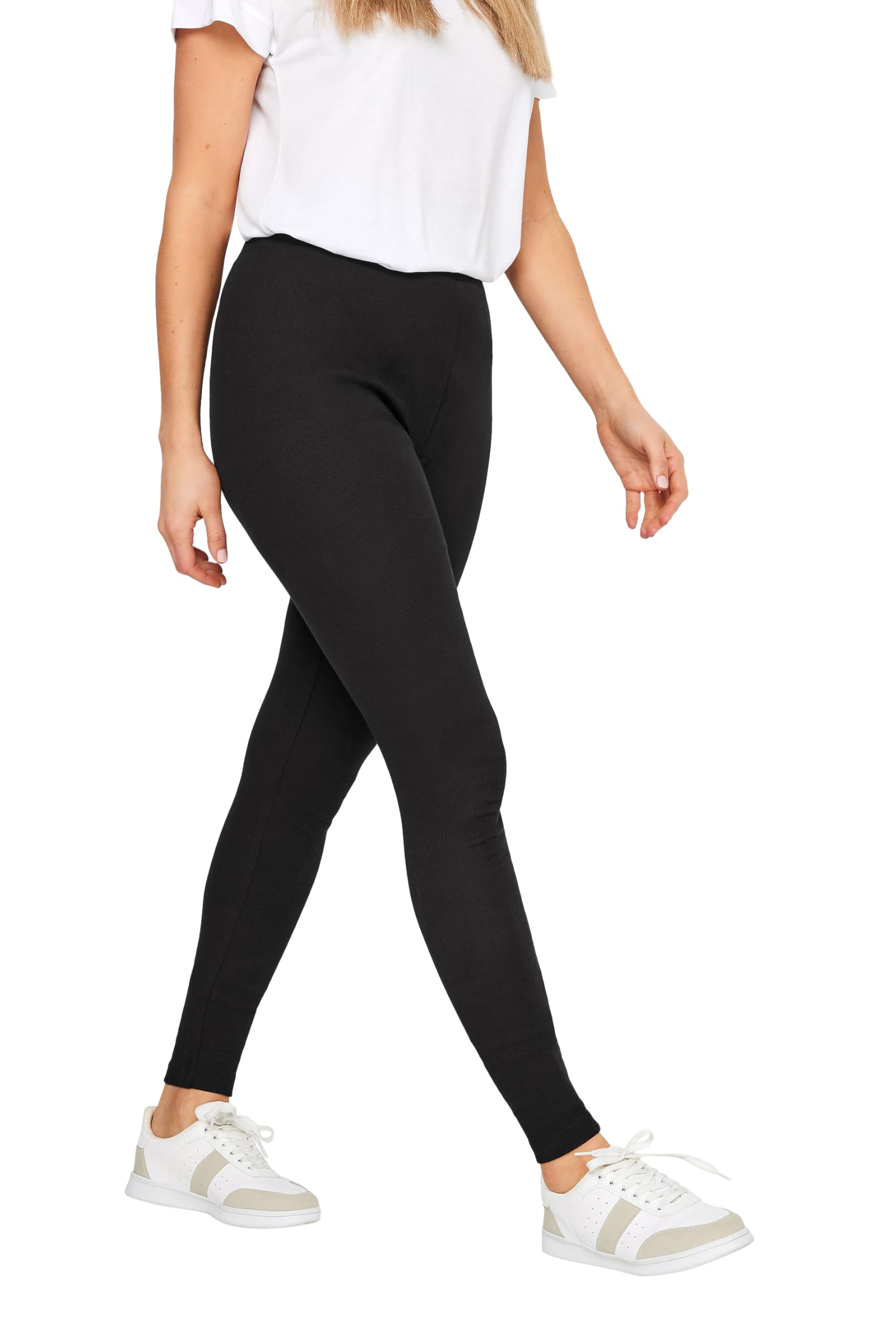 Long Tall Sally Black Tall Ribbed Leggings - Cotton Rich - High Waisted - Size 12XL