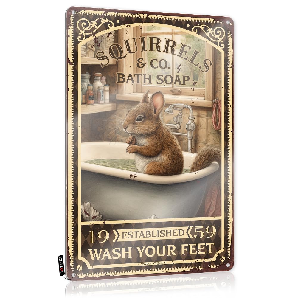 MGHTLCCME Home Decor Men Squirrels Bath Soap Wash Your Feet Tin Sign Cubicle Accessoriesvintage Room Decorunique Bathroom Decoroffice Wall Decor For Women Metal Home Sign Home Bar Decor(30X40CM)