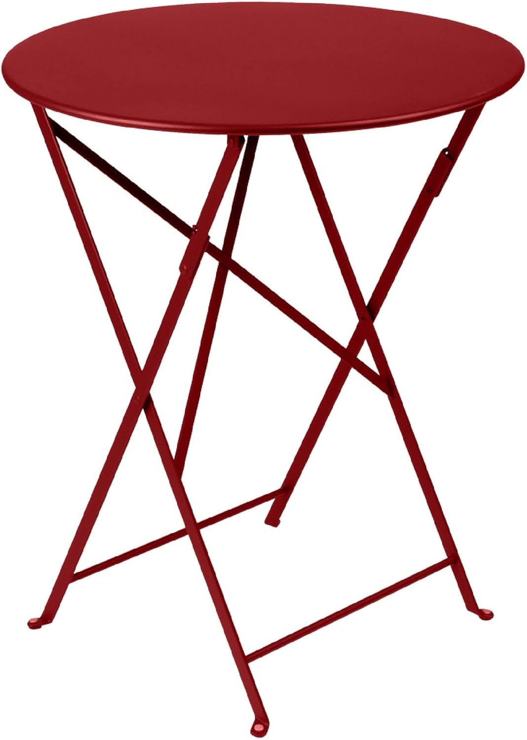 Bistro 24 Round Table - Lacquered Steel Folding Table for Two to Three People - No Parasol Hole - Outdoor & Indoor Use - Chile Red