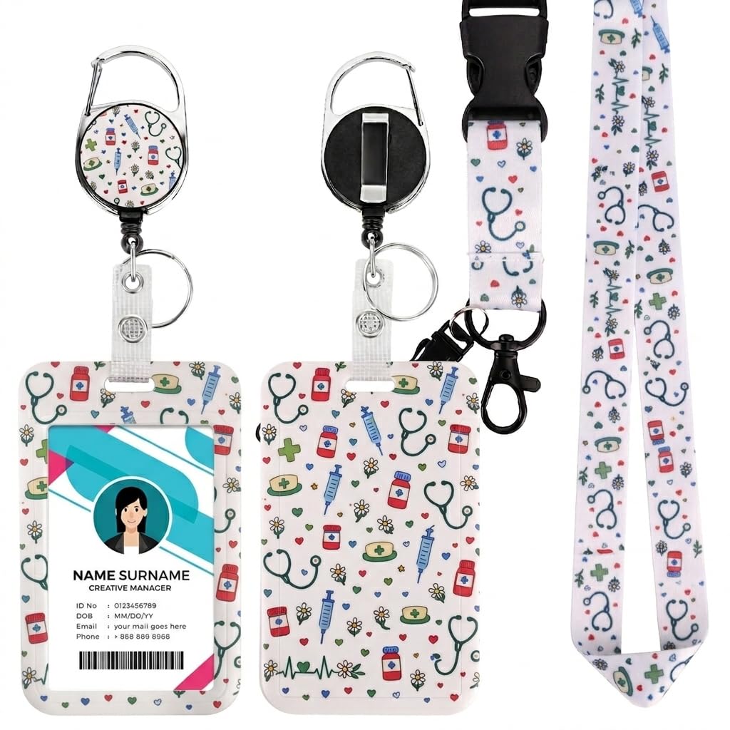 Lanyard with Card Holder, Durable Comfortable Lanyards & ID Card Holder, Waterproof ID Badge Holder for Women – Ideal for Office Work, School, Travel, Events, Nurses, Teachers (Nurse's Love)
