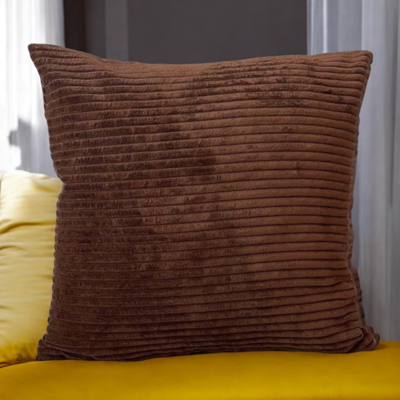 Seechoo Corduroy Cushion Covers, Set of 2, 45 x 45 cm, Striped, with Invisible Zipper, 18 x 18 Inch (Brown) - Image 4