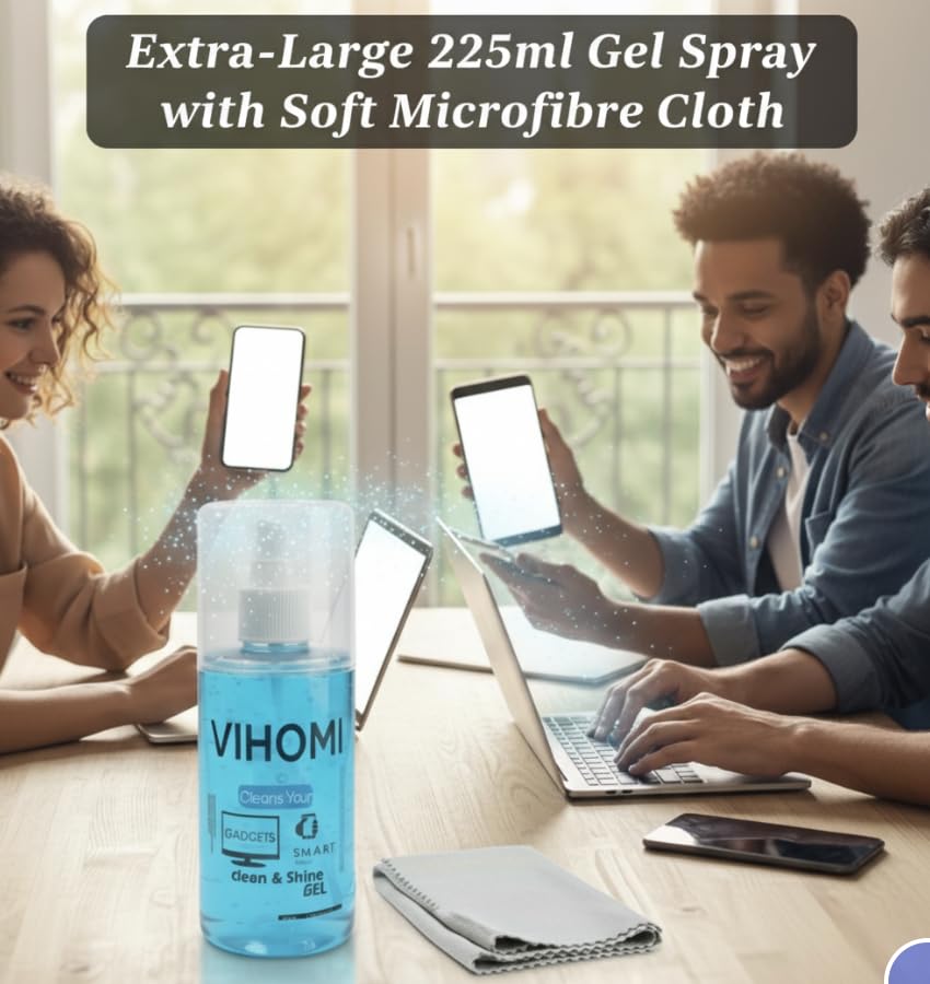 Image of Extra Large 225ml Gel Spray Cleaner with Microfibre Cloth for Laptop, Mackbook,PC, Mobile, Tablet, Camera & All Screens, Safe Streak-Free Deep Cleaning