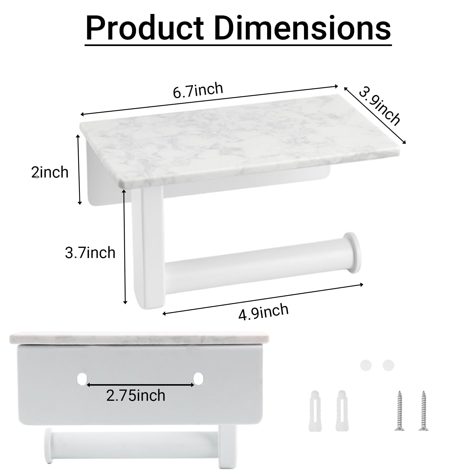 Soporte de papel higiénico con estante de mármol natural, soporte para pañuelos montado en la pared, accesorio de baño moderno y duradero para baño