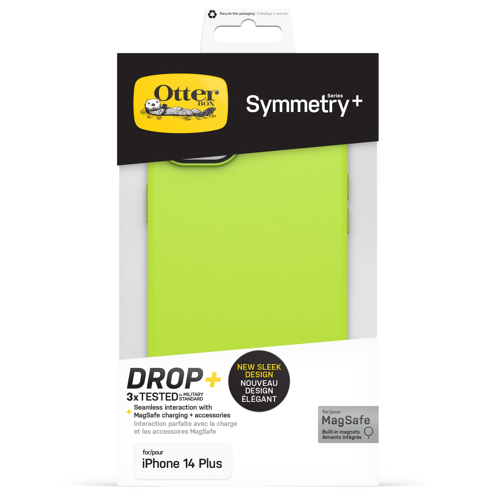 OtterBox Cover per iPhone 14 Plus Symmetry+ con MagSafe, resistente a shock e cadute;sottile, testata 3x vs le norme MIL-STD 810G, protezione antimicrobica, Verde