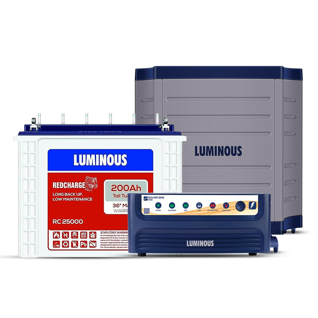 Luminous Inverter & Battery Combo (Power sine 1100 Pure Sine Wave 900VA/12V Inverter with RC25000 Tall Tubular 200Ah Battery + Trolley) for Home, Office & Shops-image-41