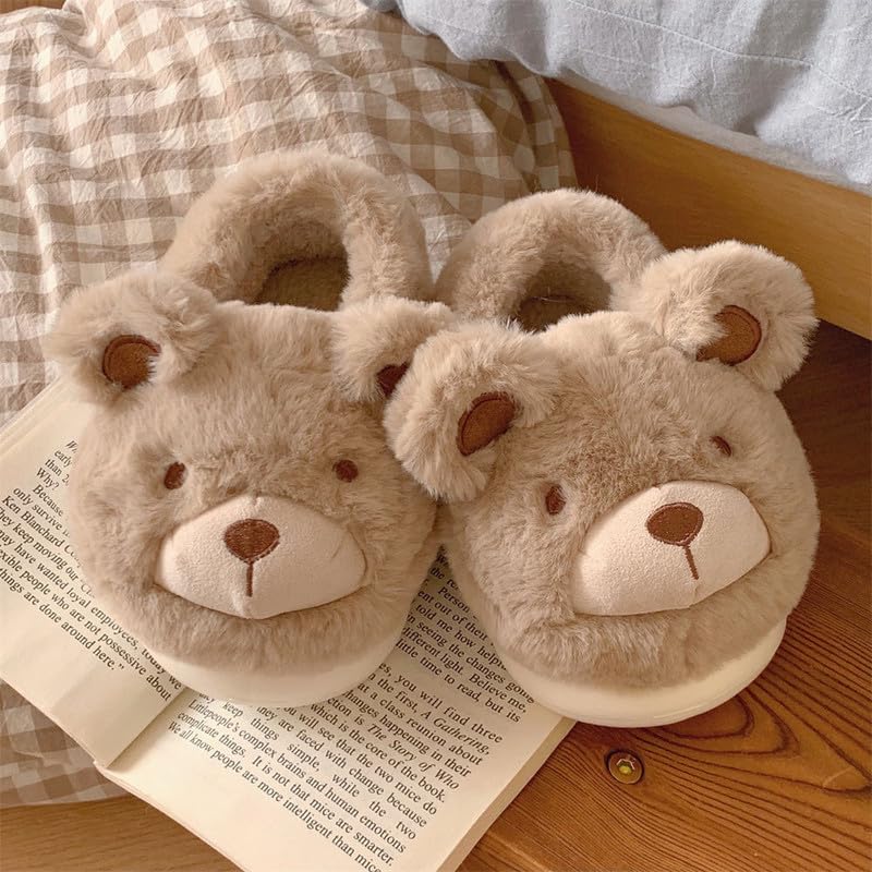 JHTPSLR Kawaii Cute Bear House Slippers - Women & Girls Winter Warm Indoor Fuzzy Slippers2