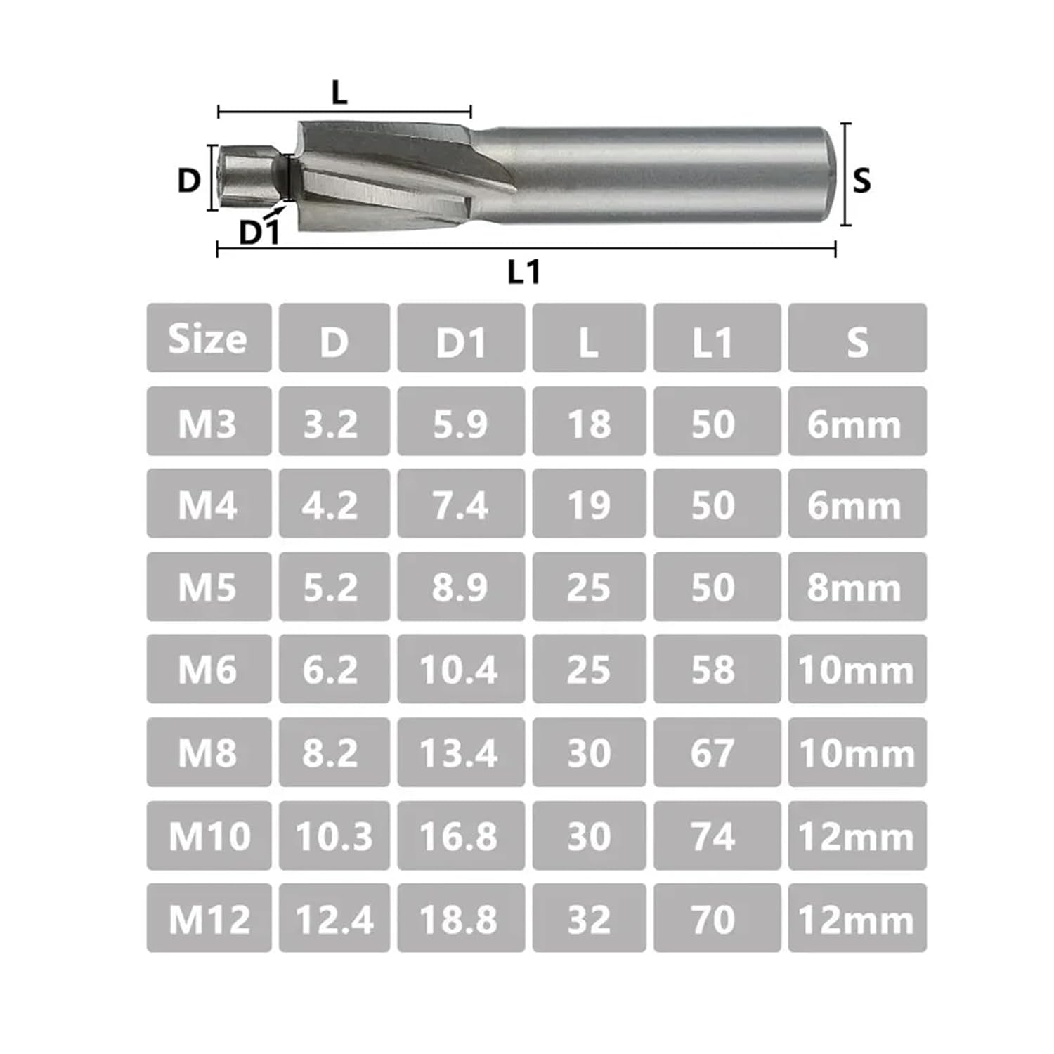 Milling Cutter High Speed Steel Counterbore End Mill M3-M12 Slotting Tool