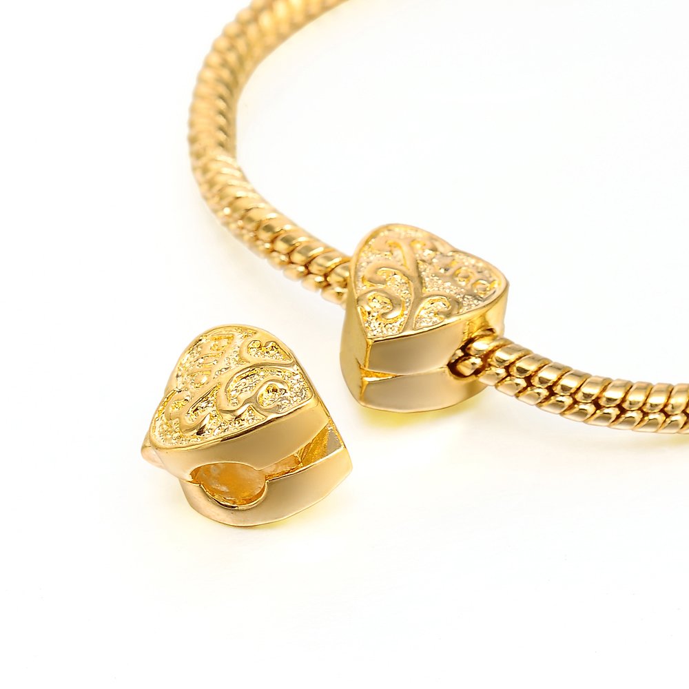 RUBYCA 10pcs Gold Color Clip Lock Stopper Clasp Beads DIY fit European Charm Bracelet Model 151
