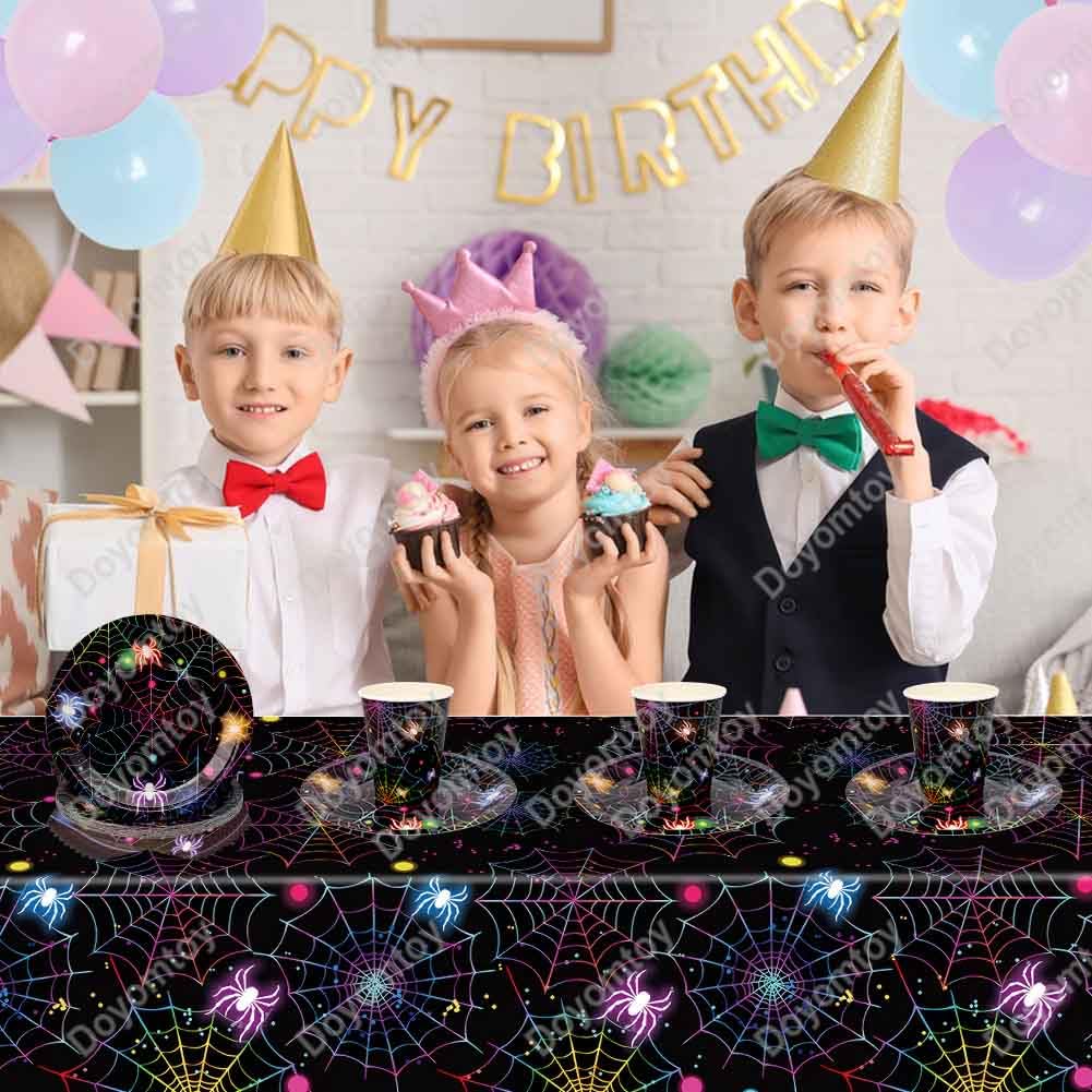 Stoviglie per Feste Halloween,Doyomtoy Ragno Compleanno Decorazioni Piatti di Compleanno, Tazze, Tovaglioli per Bambini Halloween Ragno Decorazioni 20 Ospiti