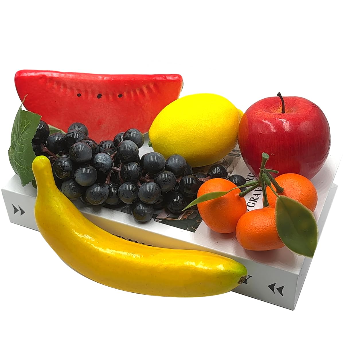 Wavefind 12PCS Fake Fruits Decoration Home Artisticial Apples Pears Lemons Grapes Pomegranates Strawberries Black Bollinger Bananas Kiwi Satsume Orange Watermelon Slices Realistic Photography Props - Image 2