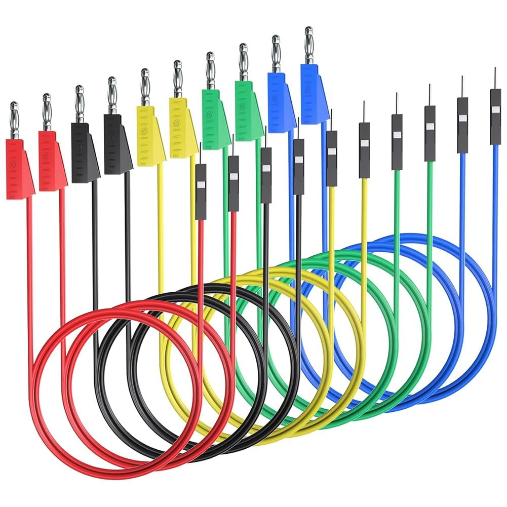 Aboiled 10pcs Banana Plug to Breadboard Male Jumper Wires Soft Flexible Silicone Test Lead Wires for Electrical Test Boards